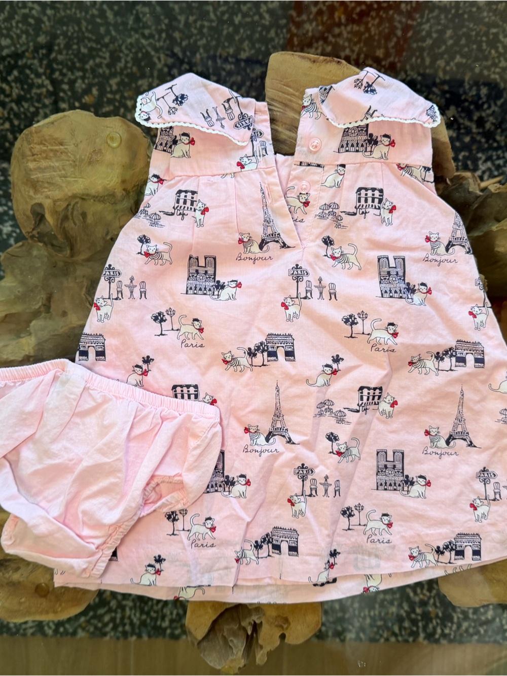Janie and Jack Pink Paris Cat Print Dress with Bloomers - Picture 2 of 2